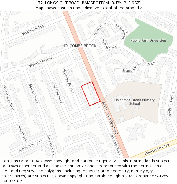 72, LONGSIGHT ROAD, RAMSBOTTOM, BURY, BL0 9SZ: Location map and indicative extent of plot