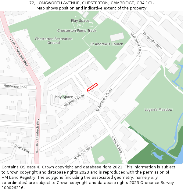 72, LONGWORTH AVENUE, CHESTERTON, CAMBRIDGE, CB4 1GU: Location map and indicative extent of plot