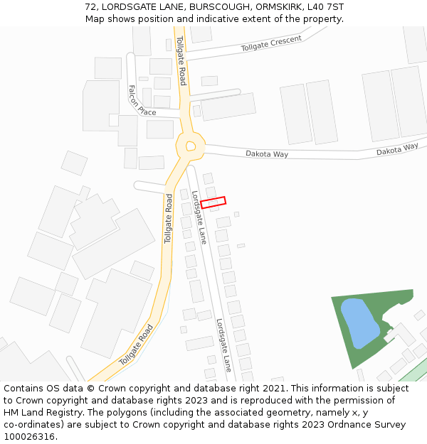 72, LORDSGATE LANE, BURSCOUGH, ORMSKIRK, L40 7ST: Location map and indicative extent of plot