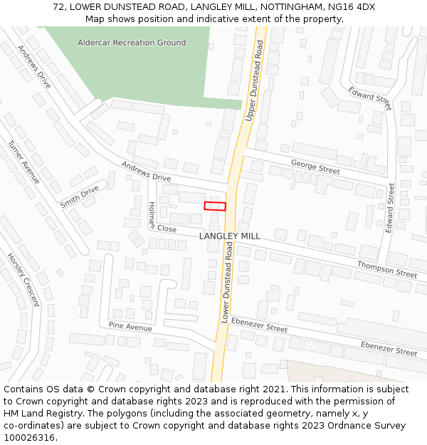 72, LOWER DUNSTEAD ROAD, LANGLEY MILL, NOTTINGHAM, NG16 4DX: Location map and indicative extent of plot