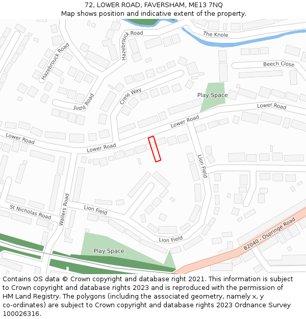 72, LOWER ROAD, FAVERSHAM, ME13 7NQ: Location map and indicative extent of plot