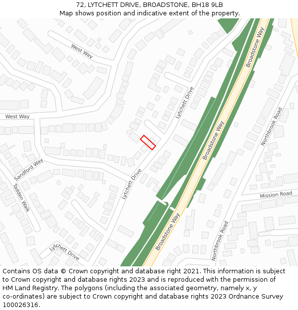 72, LYTCHETT DRIVE, BROADSTONE, BH18 9LB: Location map and indicative extent of plot