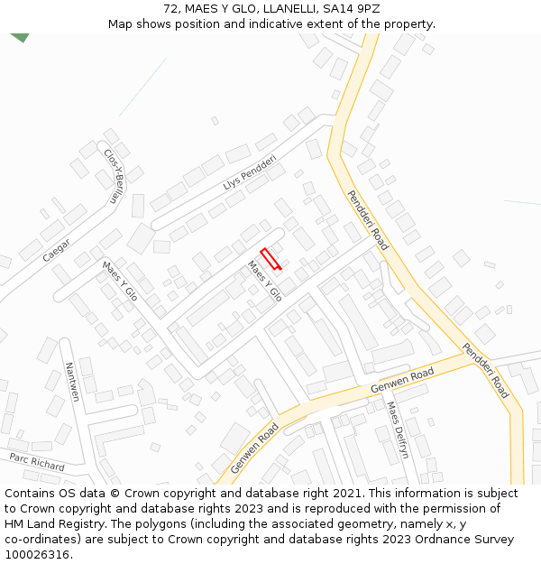 72, MAES Y GLO, LLANELLI, SA14 9PZ: Location map and indicative extent of plot