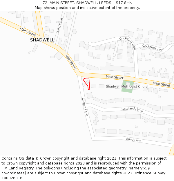 72, MAIN STREET, SHADWELL, LEEDS, LS17 8HN: Location map and indicative extent of plot