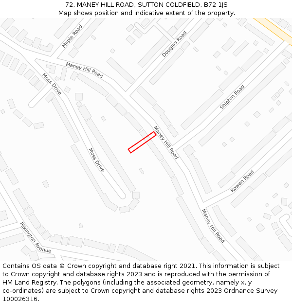 72, MANEY HILL ROAD, SUTTON COLDFIELD, B72 1JS: Location map and indicative extent of plot