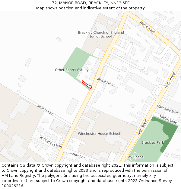 72, MANOR ROAD, BRACKLEY, NN13 6EE: Location map and indicative extent of plot