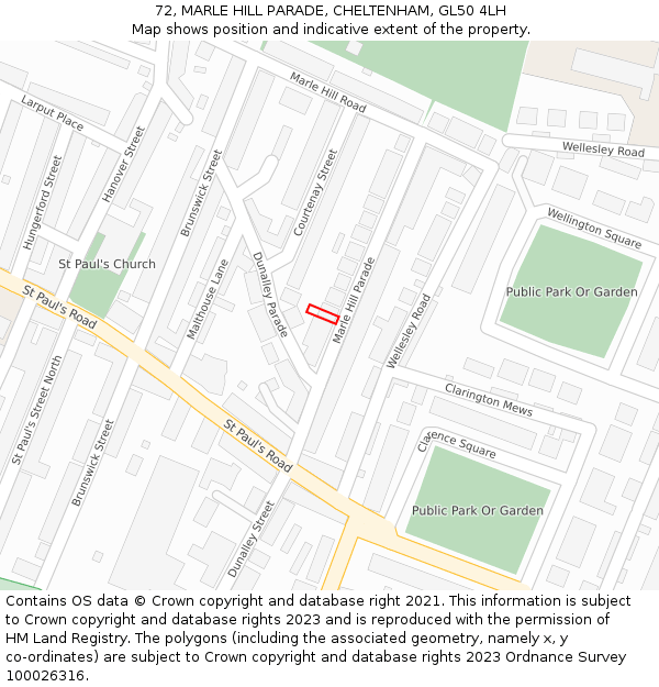 72, MARLE HILL PARADE, CHELTENHAM, GL50 4LH: Location map and indicative extent of plot