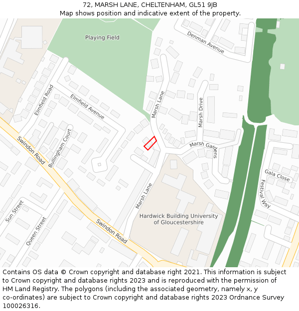 72, MARSH LANE, CHELTENHAM, GL51 9JB: Location map and indicative extent of plot