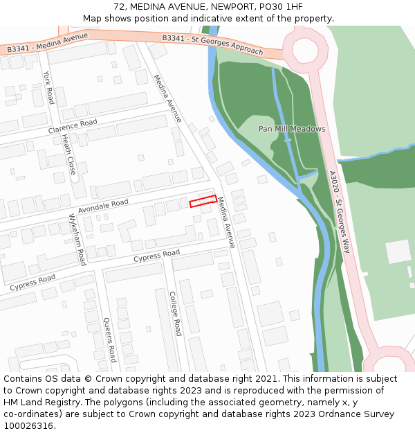 72, MEDINA AVENUE, NEWPORT, PO30 1HF: Location map and indicative extent of plot