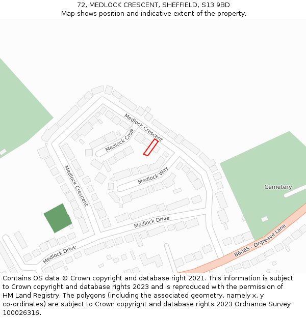 72, MEDLOCK CRESCENT, SHEFFIELD, S13 9BD: Location map and indicative extent of plot