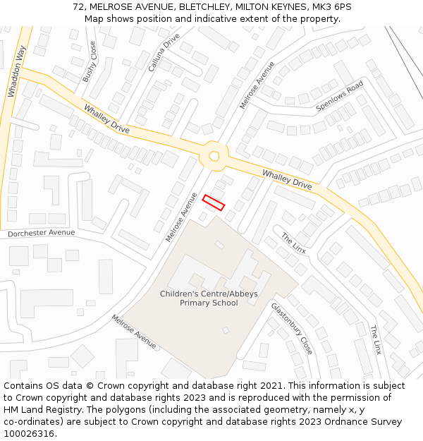 72, MELROSE AVENUE, BLETCHLEY, MILTON KEYNES, MK3 6PS: Location map and indicative extent of plot