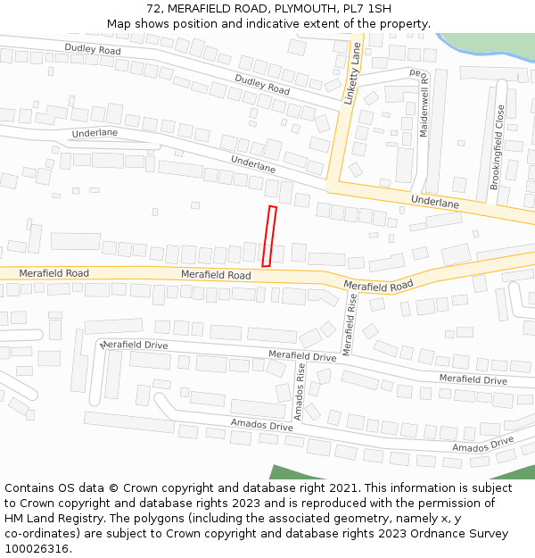 72, MERAFIELD ROAD, PLYMOUTH, PL7 1SH: Location map and indicative extent of plot