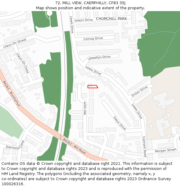 72, MILL VIEW, CAERPHILLY, CF83 3SJ: Location map and indicative extent of plot