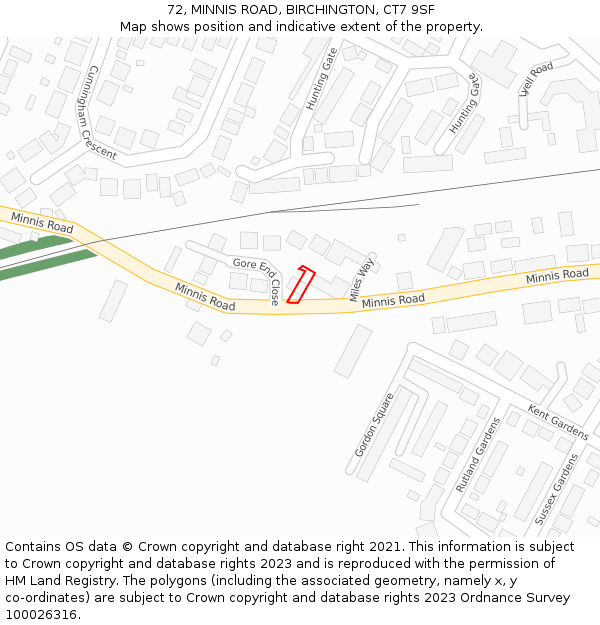 72, MINNIS ROAD, BIRCHINGTON, CT7 9SF: Location map and indicative extent of plot