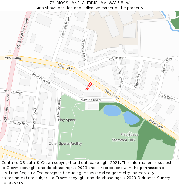72, MOSS LANE, ALTRINCHAM, WA15 8HW: Location map and indicative extent of plot