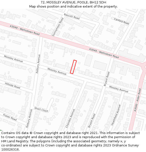 72, MOSSLEY AVENUE, POOLE, BH12 5DH: Location map and indicative extent of plot