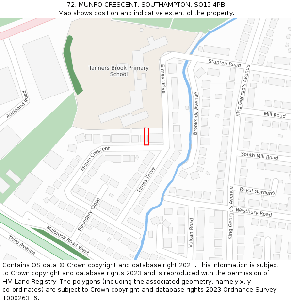 72, MUNRO CRESCENT, SOUTHAMPTON, SO15 4PB: Location map and indicative extent of plot