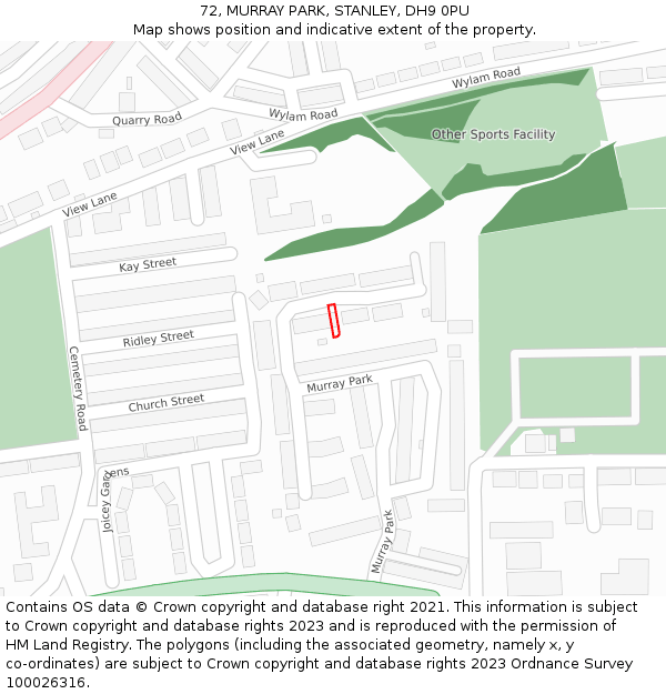 72, MURRAY PARK, STANLEY, DH9 0PU: Location map and indicative extent of plot