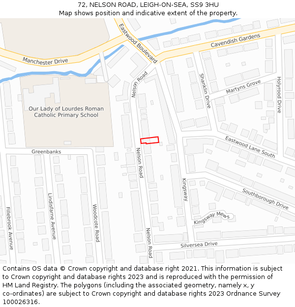 72, NELSON ROAD, LEIGH-ON-SEA, SS9 3HU: Location map and indicative extent of plot