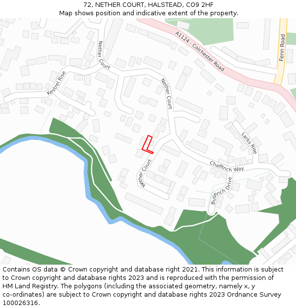 72, NETHER COURT, HALSTEAD, CO9 2HF: Location map and indicative extent of plot