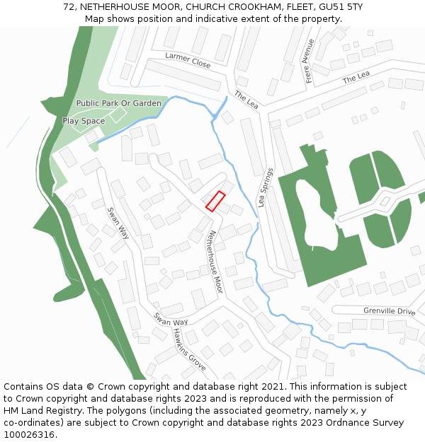 72, NETHERHOUSE MOOR, CHURCH CROOKHAM, FLEET, GU51 5TY: Location map and indicative extent of plot