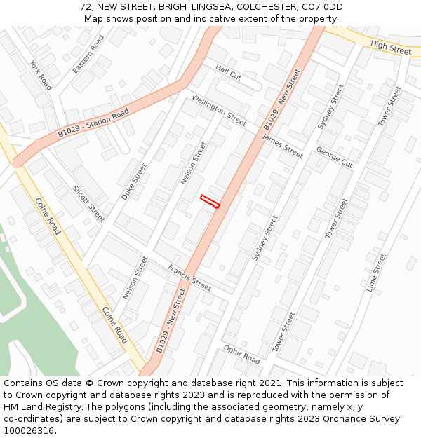 72, NEW STREET, BRIGHTLINGSEA, COLCHESTER, CO7 0DD: Location map and indicative extent of plot