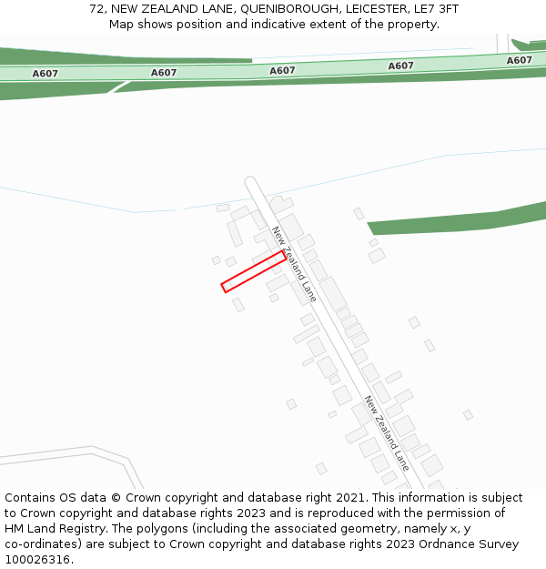 72, NEW ZEALAND LANE, QUENIBOROUGH, LEICESTER, LE7 3FT: Location map and indicative extent of plot