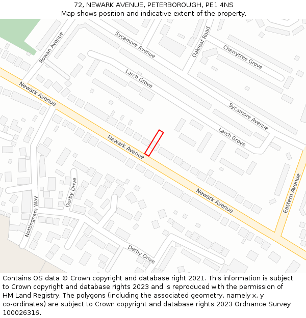 72, NEWARK AVENUE, PETERBOROUGH, PE1 4NS: Location map and indicative extent of plot