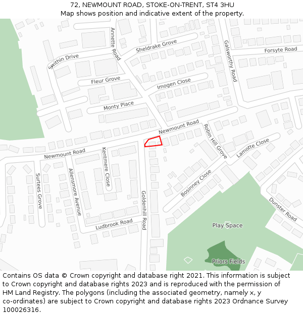 72, NEWMOUNT ROAD, STOKE-ON-TRENT, ST4 3HU: Location map and indicative extent of plot
