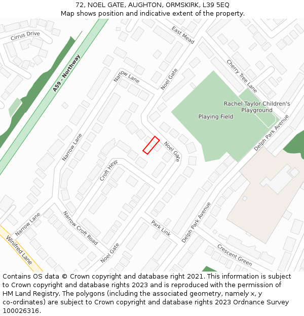 72, NOEL GATE, AUGHTON, ORMSKIRK, L39 5EQ: Location map and indicative extent of plot