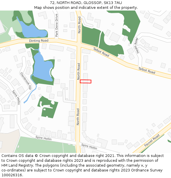 72, NORTH ROAD, GLOSSOP, SK13 7AU: Location map and indicative extent of plot