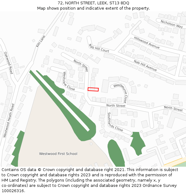 72, NORTH STREET, LEEK, ST13 8DQ: Location map and indicative extent of plot