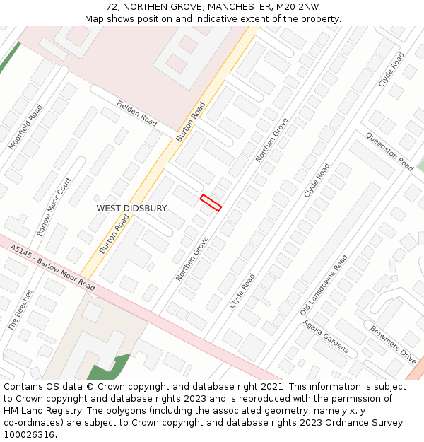 72, NORTHEN GROVE, MANCHESTER, M20 2NW: Location map and indicative extent of plot