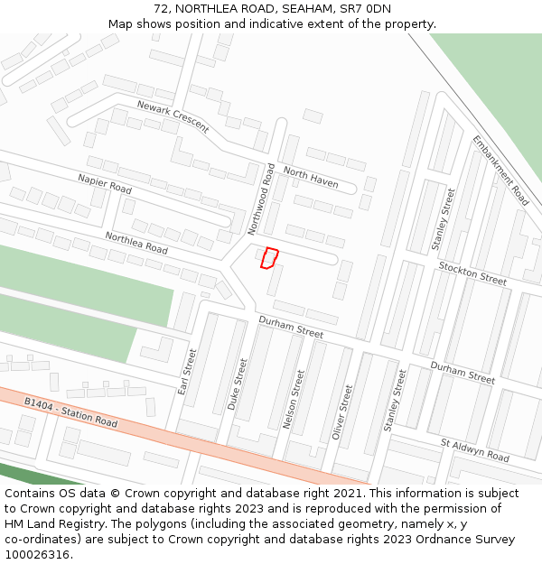 72, NORTHLEA ROAD, SEAHAM, SR7 0DN: Location map and indicative extent of plot