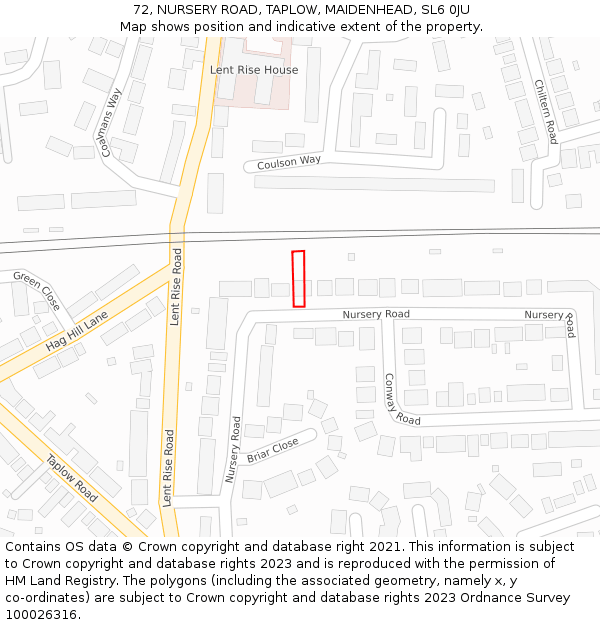 72, NURSERY ROAD, TAPLOW, MAIDENHEAD, SL6 0JU: Location map and indicative extent of plot