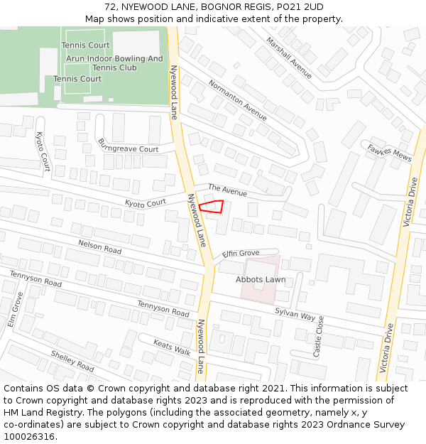 72, NYEWOOD LANE, BOGNOR REGIS, PO21 2UD: Location map and indicative extent of plot