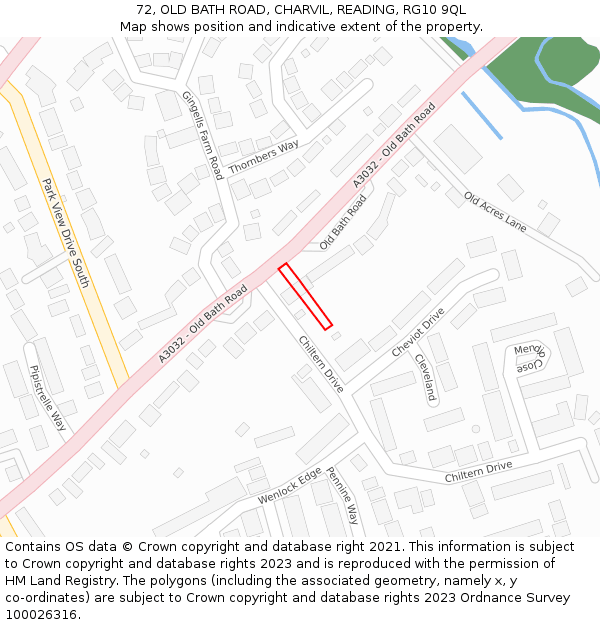 72, OLD BATH ROAD, CHARVIL, READING, RG10 9QL: Location map and indicative extent of plot