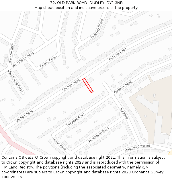 72, OLD PARK ROAD, DUDLEY, DY1 3NB: Location map and indicative extent of plot