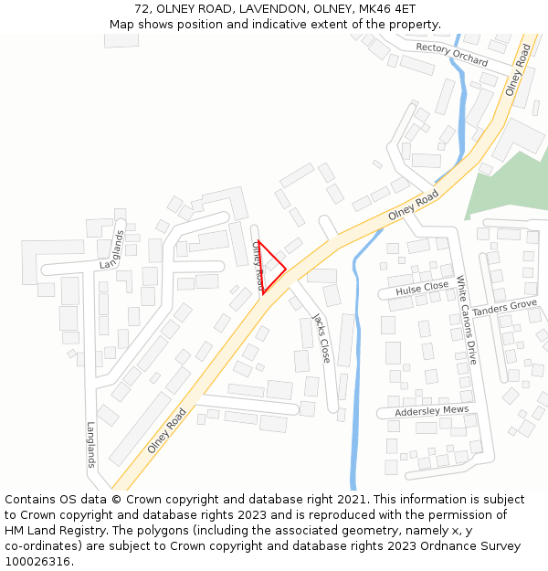 72, OLNEY ROAD, LAVENDON, OLNEY, MK46 4ET: Location map and indicative extent of plot