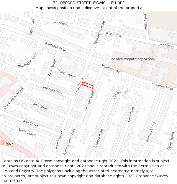 72, ORFORD STREET, IPSWICH, IP1 3PE: Location map and indicative extent of plot