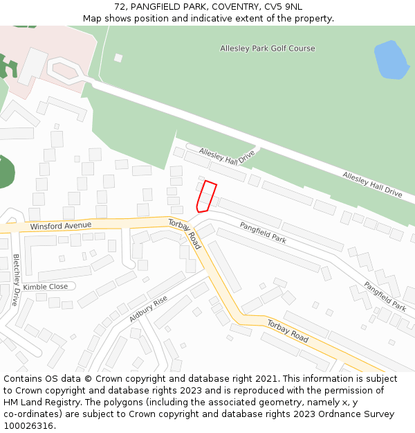 72, PANGFIELD PARK, COVENTRY, CV5 9NL: Location map and indicative extent of plot