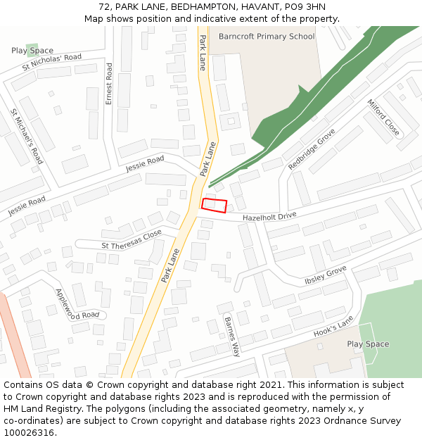 72, PARK LANE, BEDHAMPTON, HAVANT, PO9 3HN: Location map and indicative extent of plot