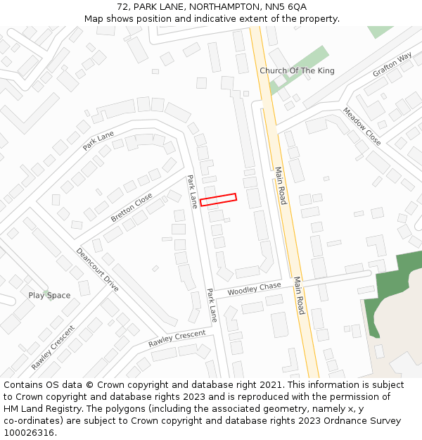 72, PARK LANE, NORTHAMPTON, NN5 6QA: Location map and indicative extent of plot