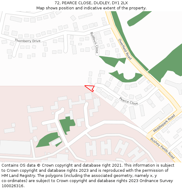 72, PEARCE CLOSE, DUDLEY, DY1 2LX: Location map and indicative extent of plot