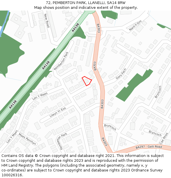 72, PEMBERTON PARK, LLANELLI, SA14 8RW: Location map and indicative extent of plot