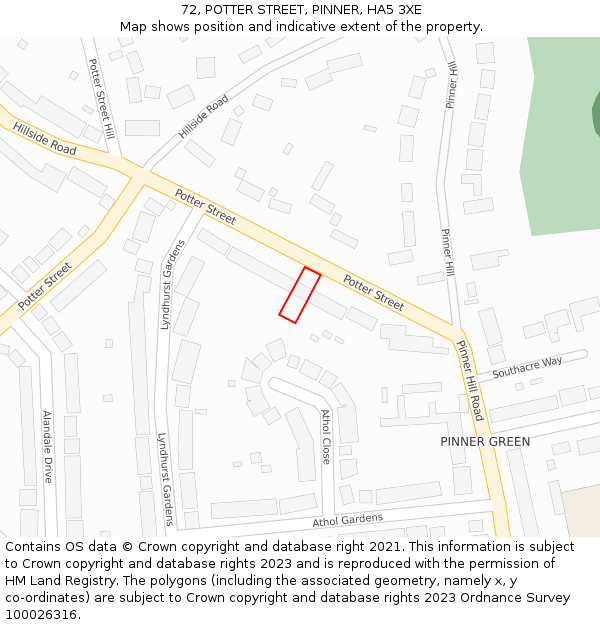 72, POTTER STREET, PINNER, HA5 3XE: Location map and indicative extent of plot