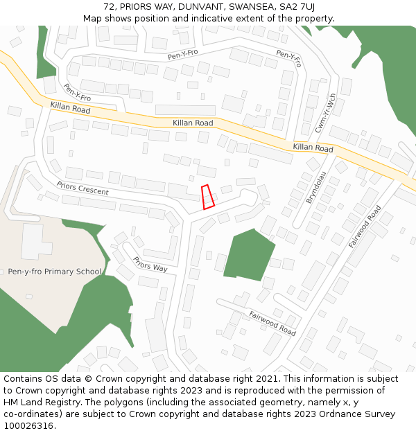 72, PRIORS WAY, DUNVANT, SWANSEA, SA2 7UJ: Location map and indicative extent of plot