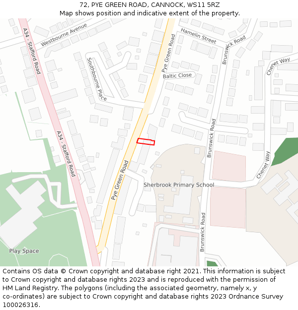 72, PYE GREEN ROAD, CANNOCK, WS11 5RZ: Location map and indicative extent of plot