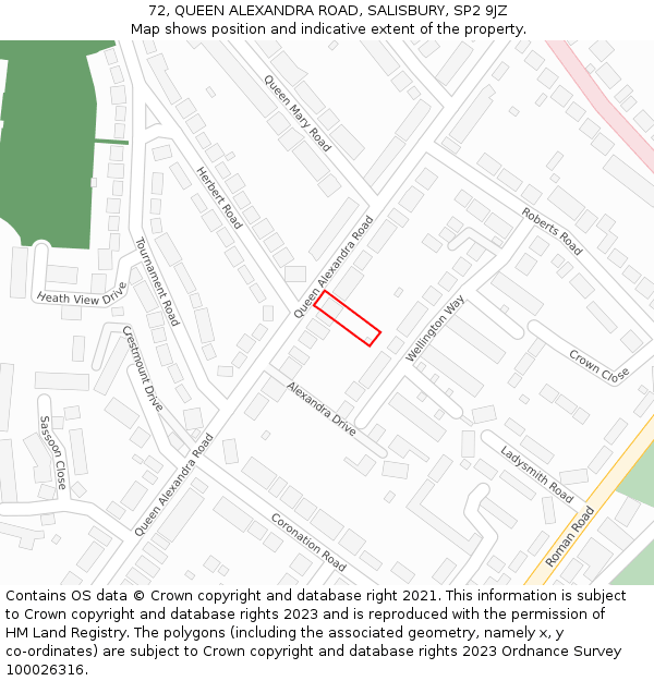 72, QUEEN ALEXANDRA ROAD, SALISBURY, SP2 9JZ: Location map and indicative extent of plot