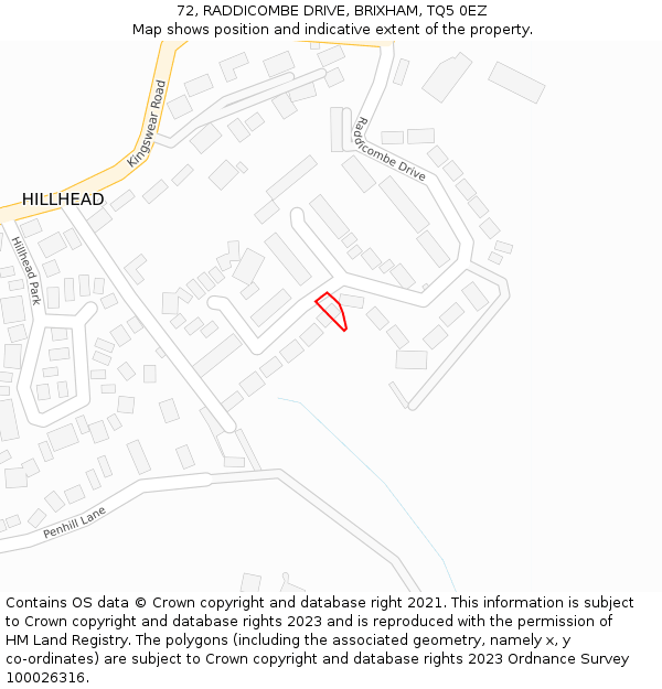 72, RADDICOMBE DRIVE, BRIXHAM, TQ5 0EZ: Location map and indicative extent of plot